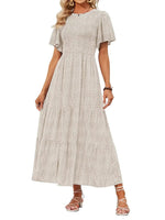 Women's 2026 Summer Casual Floral Print Short Flutter Sleeve Flowy Maxi Dress