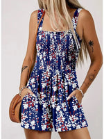 Women's Sleeveless Loose Floral Print Romper with Pockets