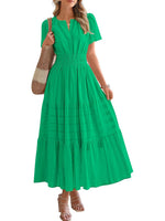 Women's V neck Ruched Spring/Summer Maxi Dress