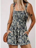 Women's Sleeveless Loose Floral Print Romper with Pockets