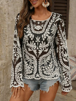 Women's Boho Sheer Long Sleeve Top
