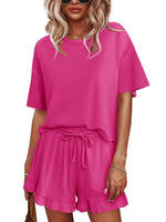 Women's Pajamas Set Cropped Tops Ruffle Shorts