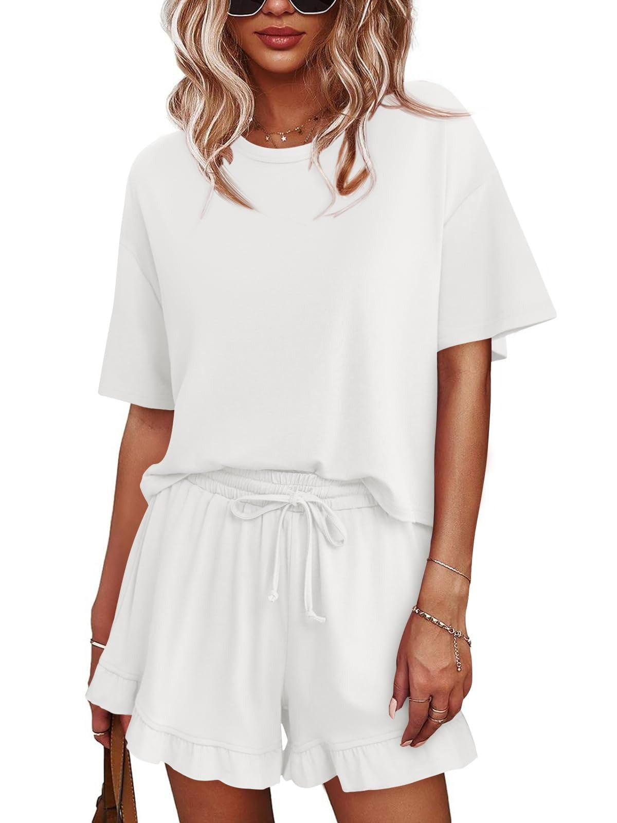 Women's Pajamas Set Cropped Tops Ruffle Shorts