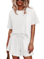 Women's Pajamas Set Cropped Tops Ruffle Shorts