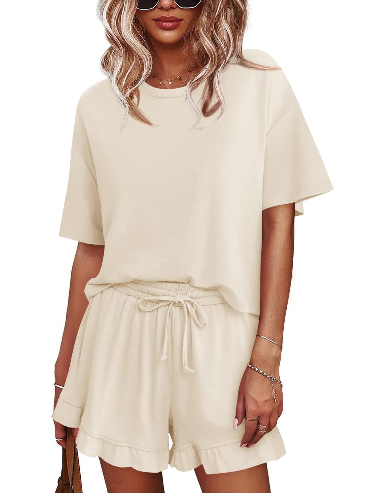 Women's Pajamas Set Cropped Tops Ruffle Shorts
