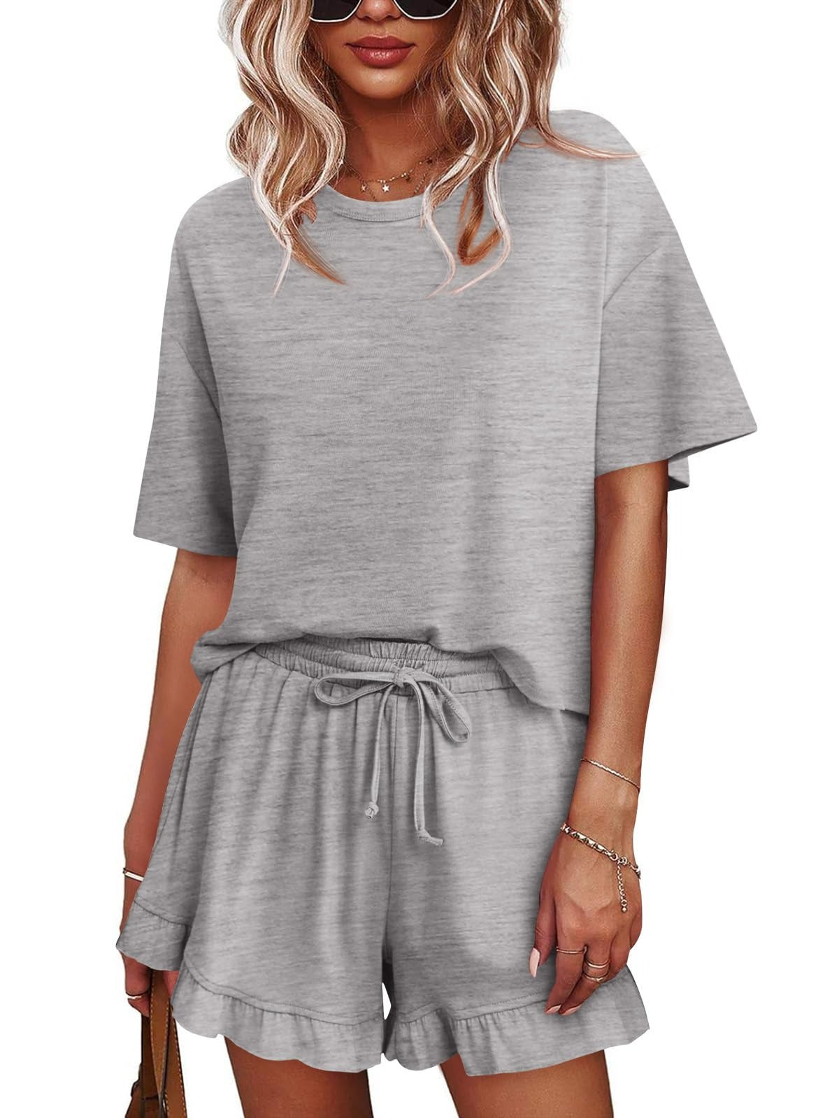Women's Pajamas Set Cropped Tops Ruffle Shorts