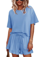 Women's Pajamas Set Cropped Tops Ruffle Shorts