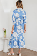Women's Floral Print 3/4 Sleeve Ruffle Hem midi Dress