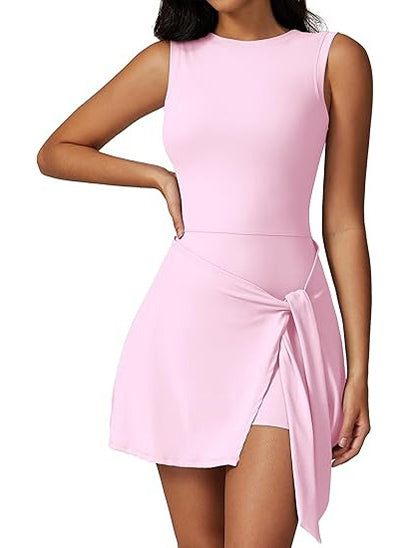Womens Tennis Dress Sleeveless Wrap Skirt Built in Shorts