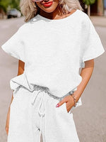 Women's Short Sleeve Tops and Cropped Wide Leg Pants Sweatsuit