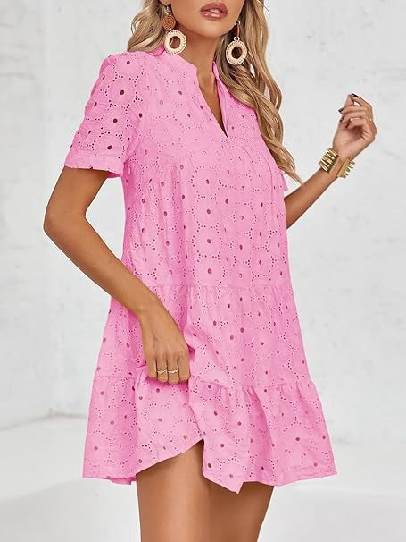 Women's Summer Eyelet Casual Flowy Babydoll Dresses