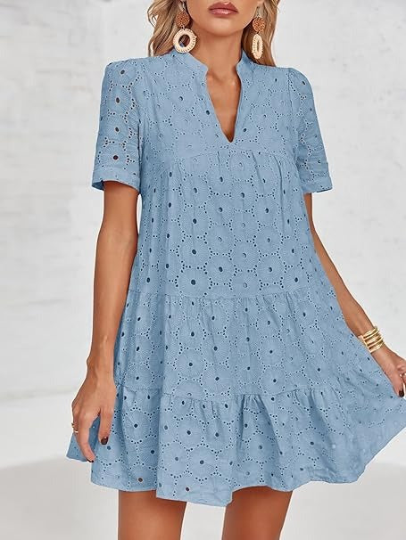 Women's Summer Eyelet Casual Flowy Babydoll Dresses
