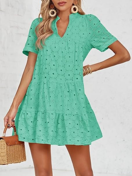 Women's Summer Eyelet Casual Flowy Babydoll Dresses