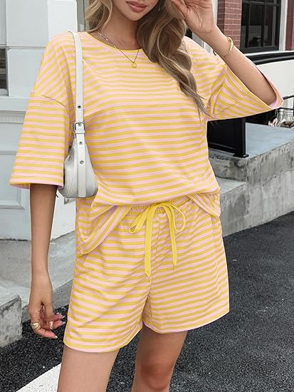 Women's Striped 3/4 Sleeve Lounge Sets