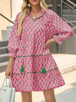 Women's Floral Ruffle V Neck Boho Babydoll Dresses with Pockets
