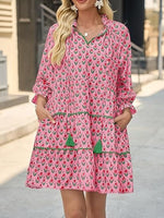 Women's Floral Ruffle V Neck Boho Babydoll Dresses with Pockets