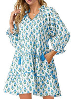 Women's Floral Ruffle V Neck Boho Babydoll Dresses with Pockets
