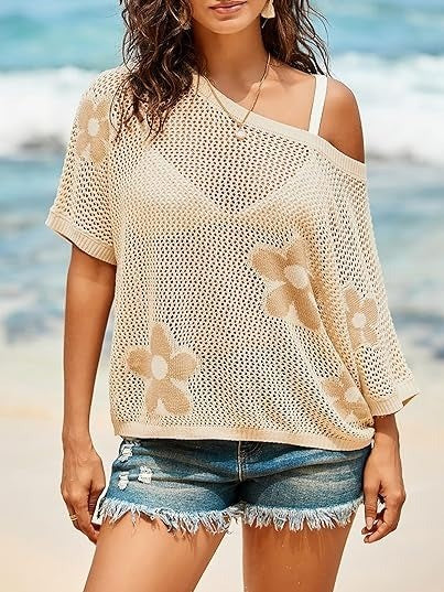 Summer 2026 Short Sleeve Floral Crochet Tops