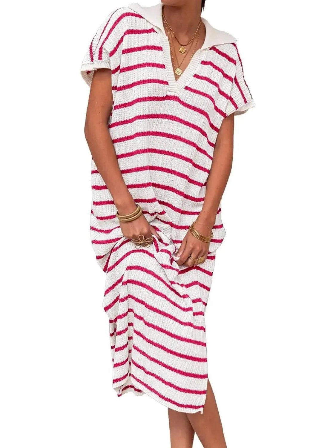 Women's Spring Striped Lightweight Soft Knit Maxi Dress