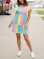 Women's Pastel Color Block Tiered Mini Dress