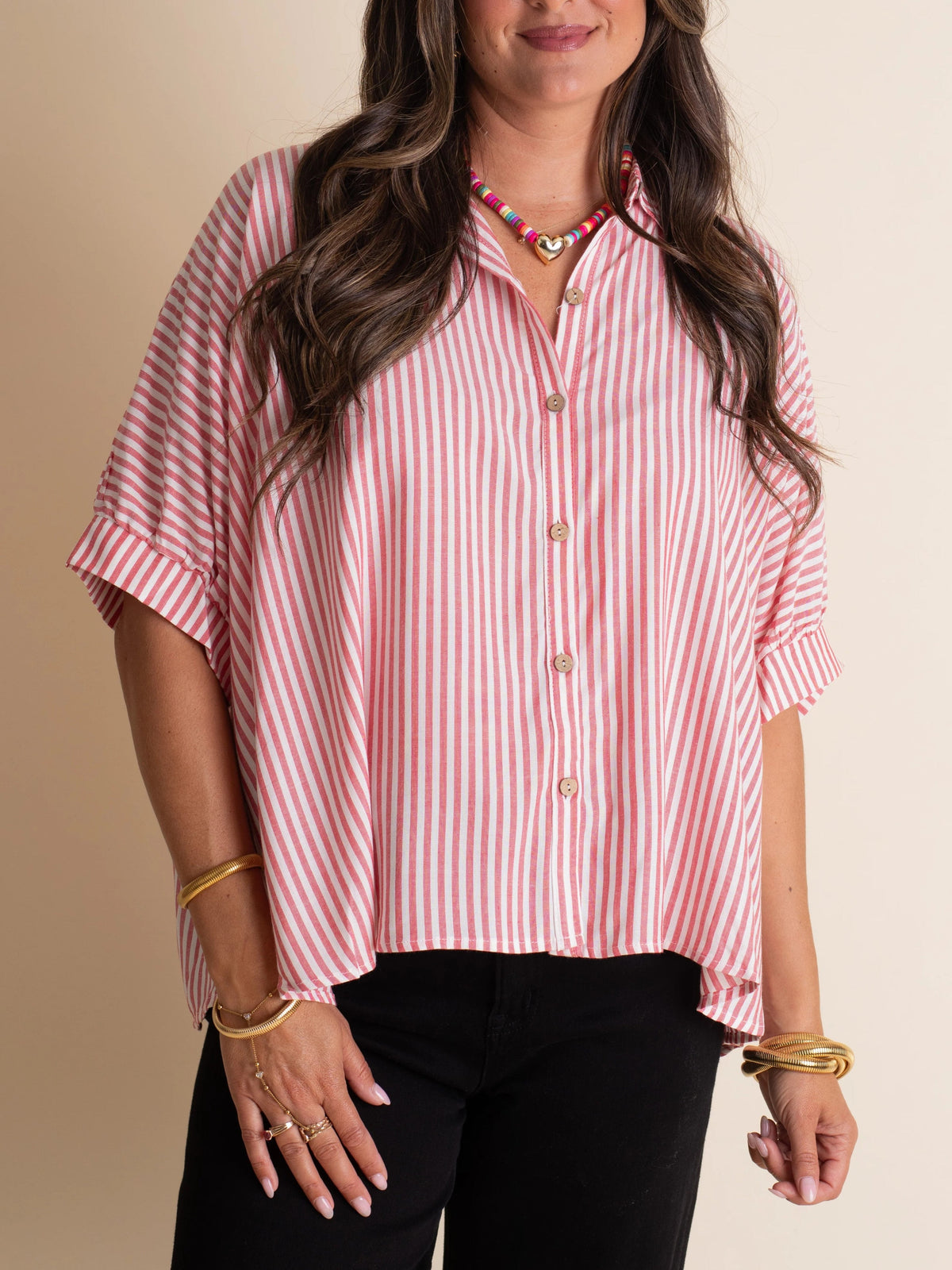 Women's Batwing Elbow Sleeve Striped Blouse