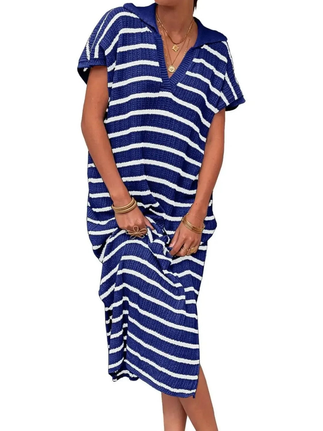 Women's Spring Striped Lightweight Soft Knit Maxi Dress