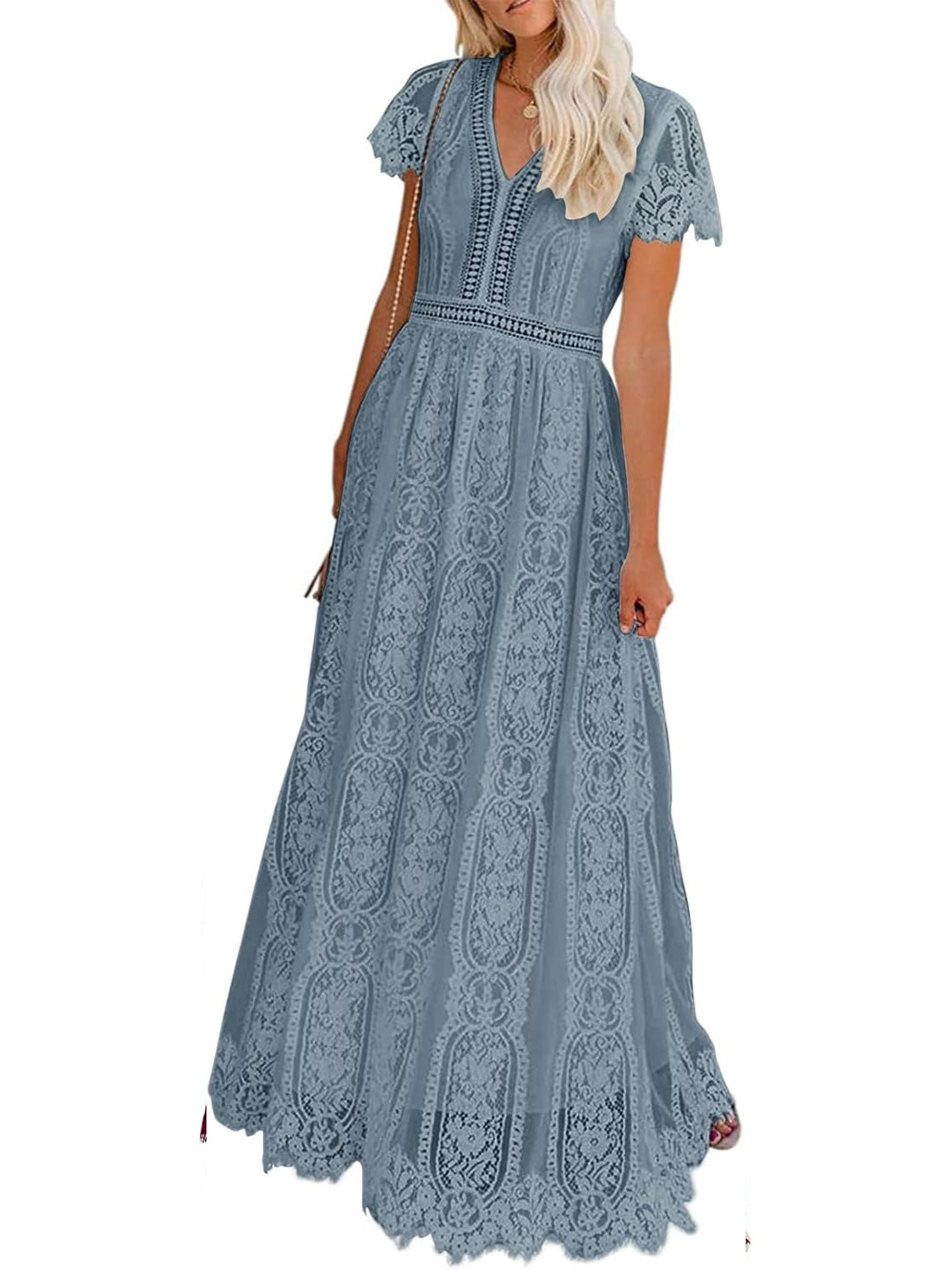 Women's V-Neck Short Sleeve Floral Lace Dress