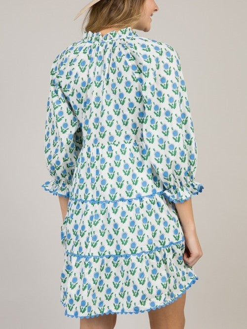 Women's Floral Print V Neck 3/4 Sleeve Dress