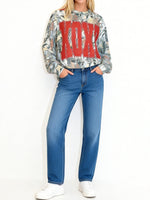 Women's XOXO Print Camo Crewneck Sweatshirt