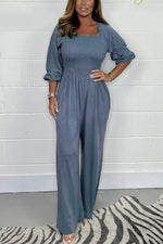Women's Square Neckline Smocked Jumpsuit