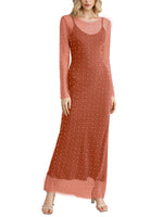 Full Pearl Sheer Mesh Cover-Up Maxi Dress