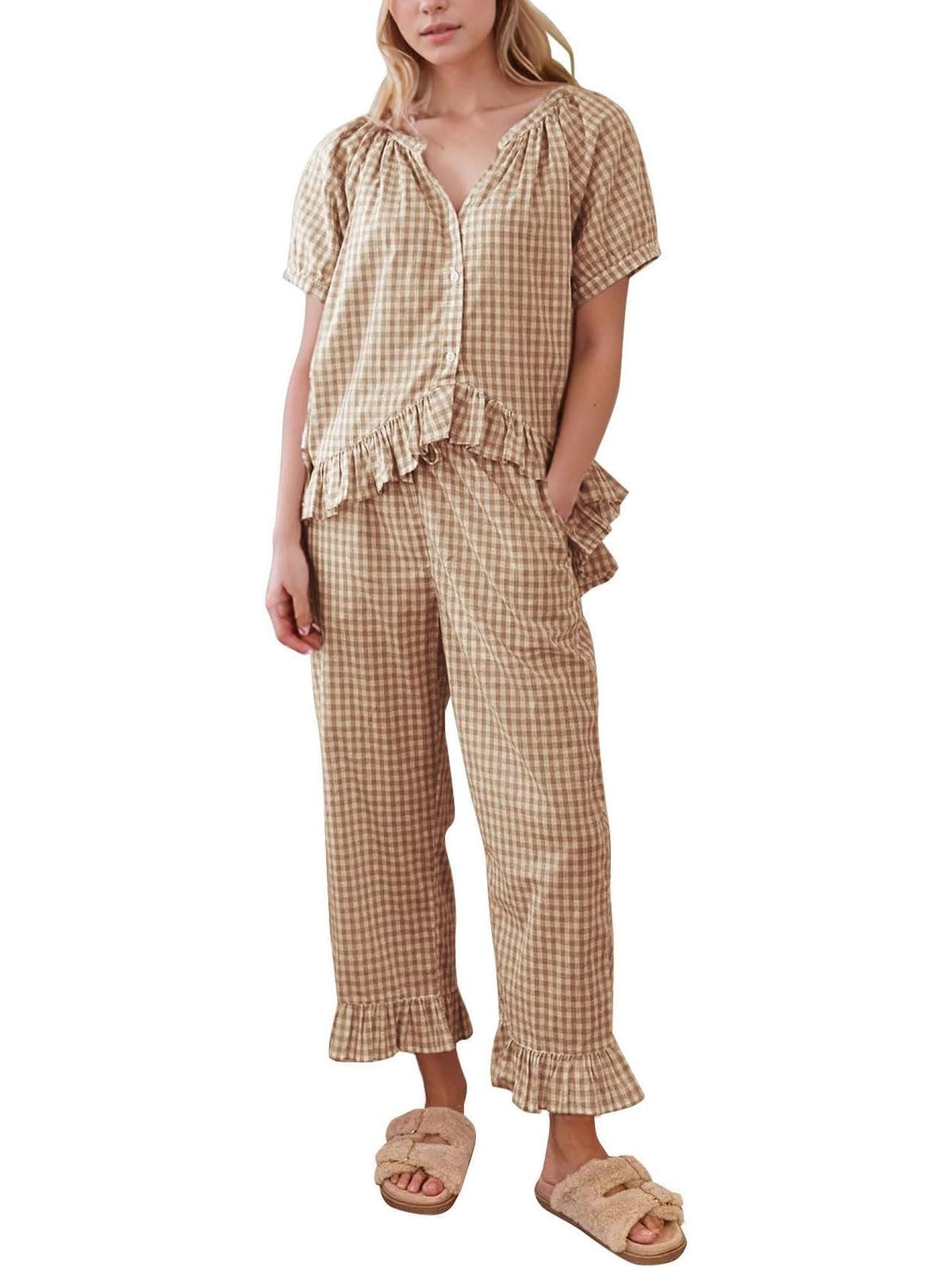 Women's2 Piece Gingham Pajama Set