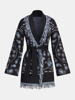 Women's Belted Fringe Knit Cardigan