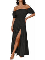 Women's Off Shoulder Side Split Flowy Maxi Dress