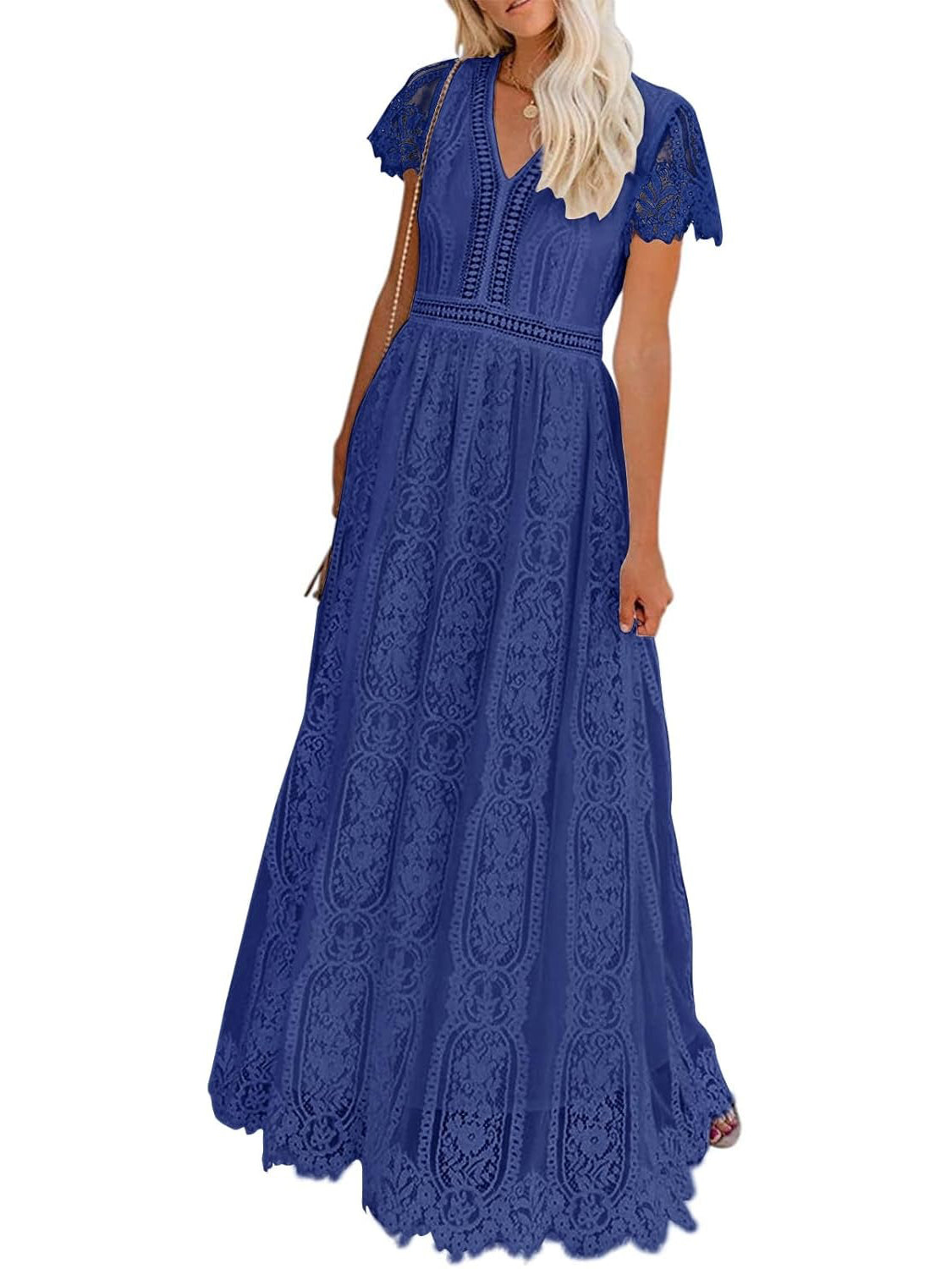 Women's V-Neck Short Sleeve Floral Lace Dress