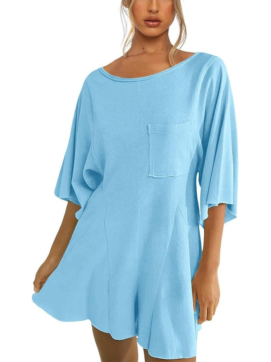 Women¡®s Casual Short Sleeve Romper With Pockets