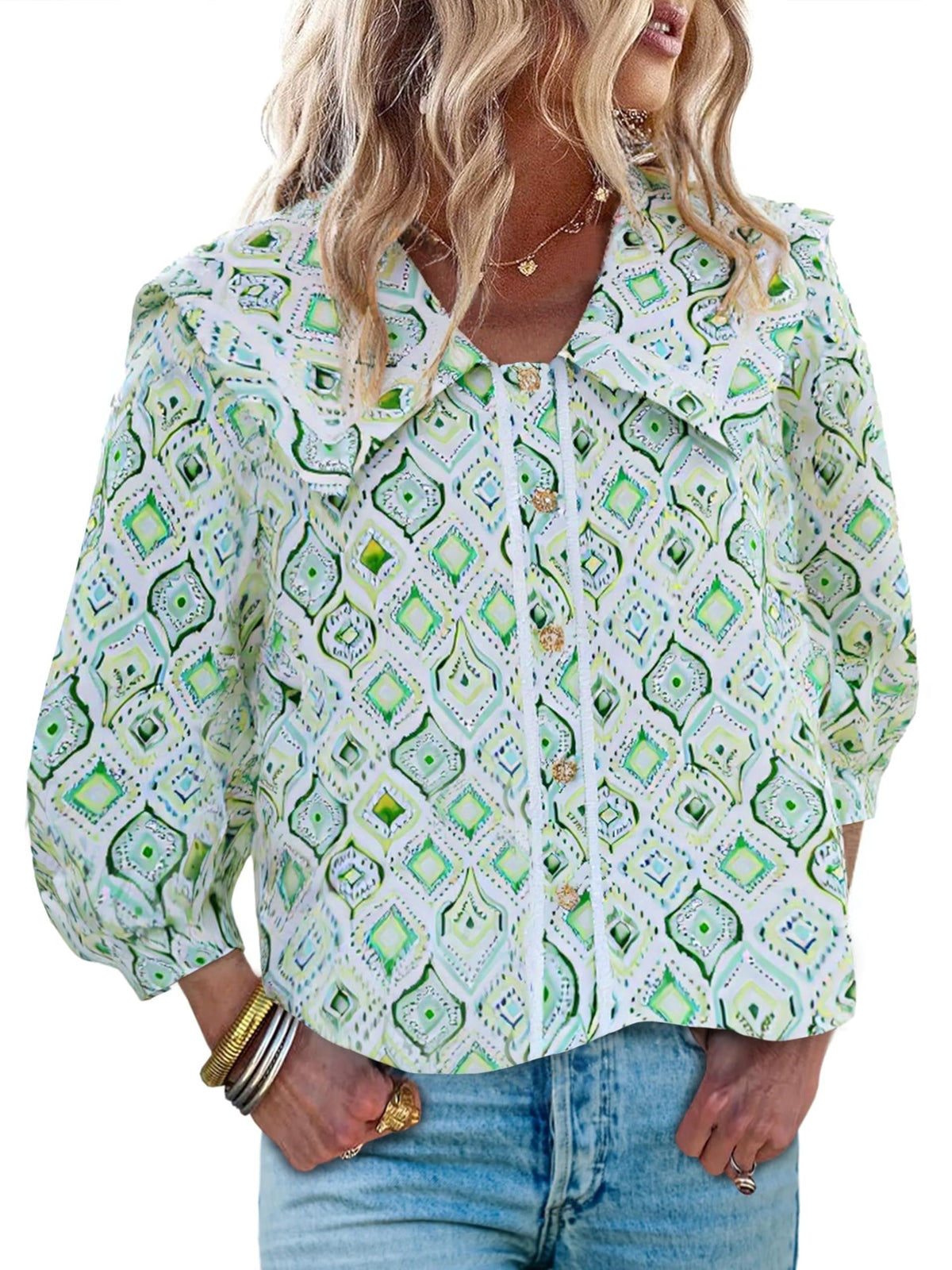 Women's Vibrant Floral Print Collar Blouse