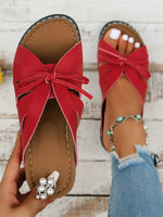 Women's Leisure Sandals Casual Bowknot Hollow out Comfy Wedge Heel Slide Toe-revealing Sandals