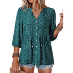 Womens Summer Tops Boho Floral Short Sleeve Button Down V Neck Peplum Babydoll Casual Loose Blouses Shirts