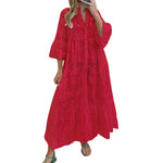Women's 2026 LaceMaxi Dress V-Neck Trumpet Sleeve Boho Flowy Swing Dress