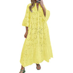 Women's 2026 LaceMaxi Dress V-Neck Trumpet Sleeve Boho Flowy Swing Dress
