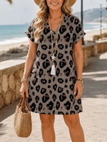 Women's Casual Boho Print Shift Short Sleeve Mini Dress