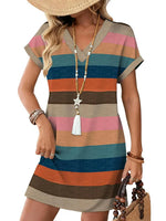 Women's Casual Boho Print Shift Short Sleeve Mini Dress