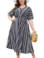 Boho Casual Printed Empire Waist Plus Size Midi Dress