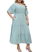 Boho Casual Printed Empire Waist Plus Size Midi Dress