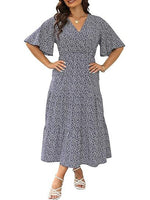 Boho Casual Printed Empire Waist Plus Size Midi Dress