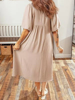 Women's Casual V-Neck Puff Sleeve Maxi Dress
