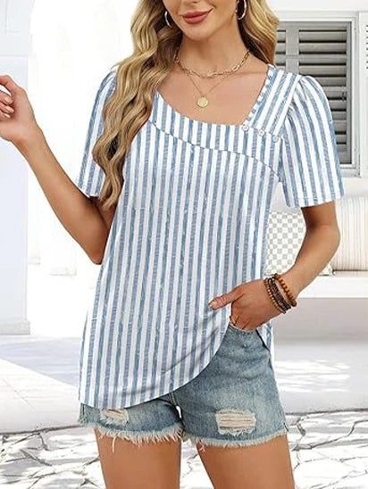 Women’s Asymmetrical Square Neck Casual Short Sleeve Blouse