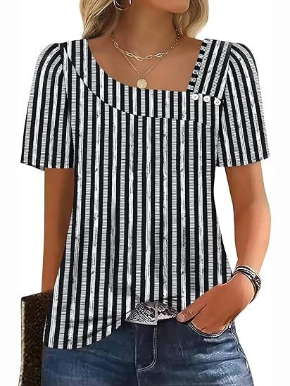Women’s Asymmetrical Square Neck Casual Short Sleeve Blouse
