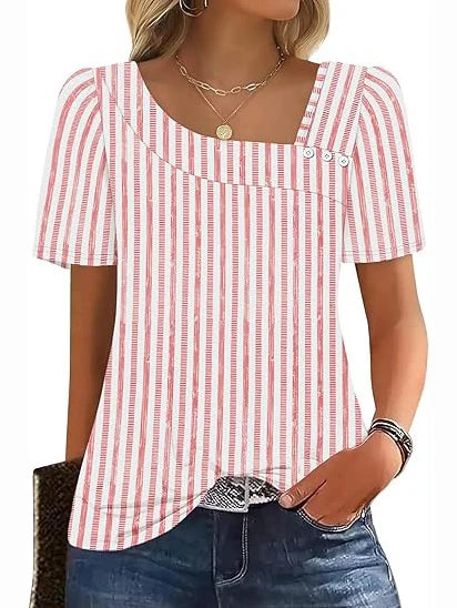 Women’s Asymmetrical Square Neck Casual Short Sleeve Blouse